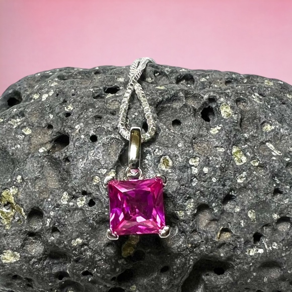 Bright Pink Sapphire Pendant in Sterling Silver 925, September Birthstone - Picture 9 of 10